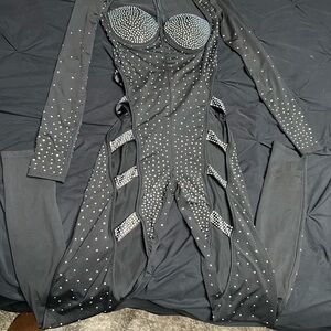 Black Rhinestone Jumpsuit